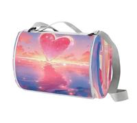 VAPOKF Pink Heart Picnic Blanket Waterproof, Extra Large Picnic Mat 150 X 145 cm, Camping Beach Blanket Washable Foldable, Camping Accessories for Outdoor Activities