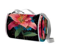 VAPOKF Pink Lily Picnic Blanket Waterproof, 150x145CM Foldable Picnic Mat Slip Resistant Carrying Handle - Sandproof & Washable Beach Mat for Garden, Hiking, Camping