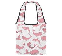 VAPOKF Pink Mermaids Whales Dolphins on Dots Canvas Tote Bags, Women's Shoulder Handbags, Large Reusable Carry Bag Shoulder Bag for School Work Office Travel Shopping Casual