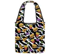 VAPOKF Pizza Hamburger and French Fries Canvas Tote Bags, Women's Shoulder Handbags, Large Reusable Carry Bag Shoulder Bag for School Work Office Travel Shopping Casual