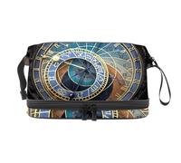 VAPOKF Prague Astronomical Clock Cosmetic Bag for Women and Girls, Travel Toiletry Bag Makeup Handy Pouch Organizer Bag with Brush Compartment