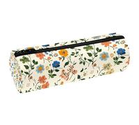 VAPOKF Pretty Floral Pattern PU Leather Barrel Pen Pencil Case Coin Purse Cosmetic Makeup Bag for Student Stationery School Office Storage