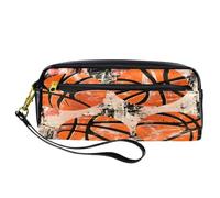 VAPOKF PU Pencil Case Pen Bag Student Stationery Pouch with Zipper for Boys Girls, School & Office Supplies - Four Basketballs