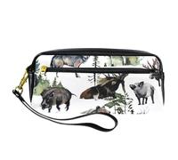 VAPOKF PU Pencil Case Pen Bag Student Stationery Pouch with Zipper for Boys Girls, School & Office Supplies - Wild Forest Animals
