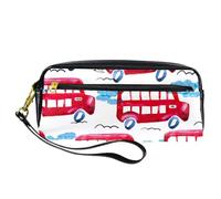 VAPOKF PU Pencil Case Pen Bag Student Stationery Pouch with Zipper for Boys Girls, School & Office Supplies - Cartoon London Red Bus