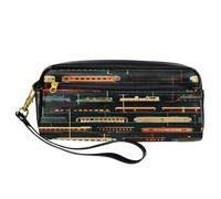 VAPOKF PU Pencil Case Pen Bag Student Stationery Pouch with Zipper for Boys Girls, School & Office Supplies - Vintage Trains