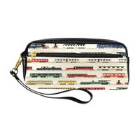 VAPOKF PU Pencil Case Pen Bag Student Stationery Pouch with Zipper for Boys Girls, School & Office Supplies - Trains