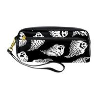 VAPOKF PU Pencil Case Pen Bag Student Stationery Pouch with Zipper for Boys Girls, School & Office Supplies - Halloween Ghosts on Black