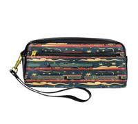 VAPOKF PU Pencil Case Pen Bag Student Stationery Pouch with Zipper for Boys Girls, School & Office Supplies - Rows of Vintage Trains