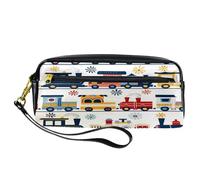 VAPOKF PU Pencil Case Pen Bag Student Stationery Pouch with Zipper for Boys Girls, School & Office Supplies - Cartoon Trains