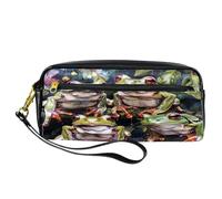 VAPOKF PU Pencil Case Pen Bag Student Stationery Pouch with Zipper for Boys Girls, School & Office Supplies - Frogs on Rainy Tree