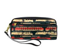 VAPOKF PU Pencil Case Pen Bag Student Stationery Pouch with Zipper for Boys Girls, School & Office Supplies - Trains on Grunge Background