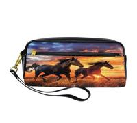 VAPOKF PU Pencil Case Pen Bag Student Stationery Pouch with Zipper for Boys Girls, School & Office Supplies - Horse on Sunrise Prairie