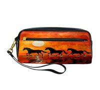 VAPOKF PU Pencil Case Pen Bag Student Stationery Pouch with Zipper for Boys Girls, School & Office Supplies - Horse Runs on Sunrise Sea