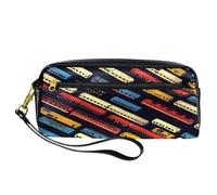 VAPOKF PU Pencil Case Pen Bag Student Stationery Pouch with Zipper for Boys Girls, School & Office Supplies - Colorful Trains Pattern