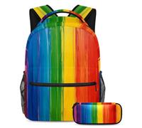 VAPOKF Rainbow Color Painting School Bag Set for Teen Girls Boys Kids, Student Bookbag Backpack Rucksack with Pencil Case for Primary Secondary Junior High School