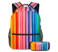 VAPOKF Rainbow Color Pinstripes School Bag Set for Teen Girls Boys Kids, Student Bookbag Backpack Rucksack with Pencil Case for Primary Secondary Junior High School