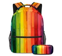 VAPOKF Rainbow Color Stripes Paint School Bag Set for Teen Girls Boys Kids, Student Bookbag Backpack Rucksack with Pencil Case for Primary Secondary Junior High School