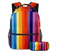 VAPOKF Rainbow Color Stripes School Bag Set for Teen Girls Boys Kids, Student Bookbag Backpack Rucksack with Pencil Case for Primary Secondary Junior High School