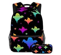 VAPOKF Rainbow Happy Halloween Ghosts School Bag Set for Teen Girls Boys Kids, Student Bookbag Backpack Rucksack with Pencil Case for Primary Secondary Junior High School