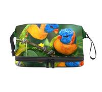 VAPOKF Rainbow Lorikeet Cosmetic Bag for Women and Girls, Travel Toiletry Bag Makeup Handy Pouch Organizer Bag with Brush Compartment