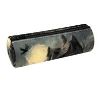 VAPOKF Raven Abandoned House Dead Tree Print Pencil Cases, PU Leather Pen Bag Student Stationery Organiser Bag Makeup Pouch for Women Girls Boys Kids School Office Supplies