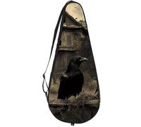 VAPOKF Ravens on Abandoned House Racket Bag for Tennis, Tennis Bat Cover Racket Case Paddle Bag, Holds up to 2 Racquets
