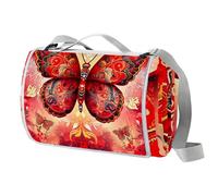 VAPOKF Red Butterfly Picnic Blanket Waterproof, Extra Large Picnic Mat 150 X 145 cm, Camping Beach Blanket Washable Foldable, Camping Accessories for Outdoor Activities