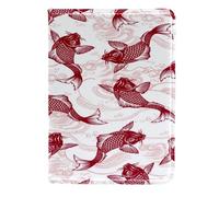 VAPOKF Red Carp Fish and Wave Passport Holder Travel Wallet Leather Card Case Cover, 11.5x16.5cm