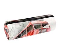 VAPOKF Red Double Decker London Bus Print Pencil Cases, PU Leather Pen Bag Student Stationery Organiser Bag Makeup Pouch for Women Girls Boys Kids School Office Supplies