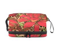 VAPOKF Red Equinox Flower Cosmetic Bag for Women and Girls, Travel Toiletry Bag Makeup Handy Pouch Organizer Bag with Brush Compartment