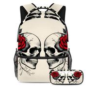 VAPOKF Red Rose Dead Sugar Skull School Bag Set for Teen Girls Boys Kids, Student Bookbag Backpack Rucksack with Pencil Case for Primary Secondary Junior High School