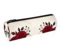 VAPOKF Red Roses Dead Skulls Pen Pencil Case Coin Purse Cosmetic Makeup Bag for Student Stationery School Office Storage