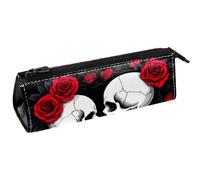 VAPOKF Red Roses Love Heart Skeleton Couple Pen Bag Stationery Pouch Pencil Bag Cosmetic Pouch Bag Compact Zipper Bag