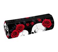 VAPOKF Red Roses Love Heart Skeleton Couple Print Pencil Cases, PU Leather Pen Bag Student Stationery Organiser Bag Makeup Pouch for Women Girls Boys Kids School Office Supplies