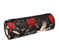 VAPOKF Red Roses Skulls Vintage Clock Canvas Pen Pencil Case Coin Purse Cosmetic Makeup Bag for Student Stationery School Office Storage