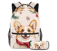 VAPOKF Red Scard Corgi Snowflakes School Bag Set for Teen Girls Boys Kids, Student Bookbag Backpack Rucksack with Pencil Case for Primary Secondary Junior High School