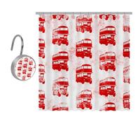 VAPOKF Ren Double Decker London Bus Prints Shower Curtain, Polyester Shower Curtain Set with 9 Stainless Steel Hooks, Rustic Farmhouse Bathroom Shower Curtain 91x182 cm