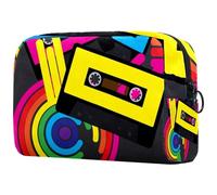 VAPOKF Retro Audio Cassette Tapes Rainbow Cosmetic Bag for Women, Travel Toiletries Bags Large Makeup Handy Pouch Organizer Bag with Zipper