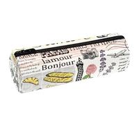 VAPOKF Retro Paris France Postcard Leather Barrel Pen Pencil Case Coin Purse Cosmetic Makeup Bag for Student Stationery School Office Storage
