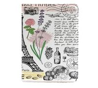 VAPOKF Retro Paris France Postcard Passport Holder Travel Wallet Leather Card Case Cover, 11.5x16.5cm