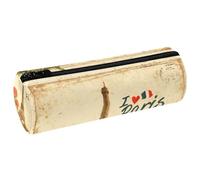 VAPOKF Retro Postcard Paris Eiffer Tower Leather Barrel Pen Pencil Case Coin Purse Cosmetic Makeup Bag for Student Stationery School Office Storage