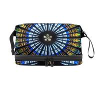 VAPOKF Rose Window Strasbourg Cathedral Cosmetic Bag for Women and Girls, Travel Toiletry Bag Makeup Handy Pouch Organizer Bag with Brush Compartment