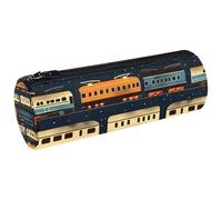 VAPOKF Row of Trains on Black Canvas Pen Pencil Case Coin Purse Cosmetic Makeup Bag for Student Stationery School Office Storage