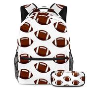 VAPOKF Rows of American Footballs School Bag Set for Teen Girls Boys Kids, Student Bookbag Backpack Rucksack with Pencil Case for Primary Secondary Junior High School