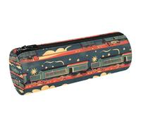 VAPOKF Rows of Vintage Trains Canvas Pen Pencil Case Coin Purse Cosmetic Makeup Bag for Student Stationery School Office Storage