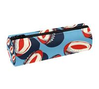 VAPOKF Rugby Ball PU Leather Barrel Pen Pencil Case Coin Purse Cosmetic Makeup Bag for Student Stationery School Office Storage