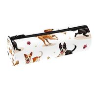 VAPOKF Running Dogs and Bones Leather Barrel Pen Pencil Case Coin Purse Cosmetic Makeup Bag for Student Stationery School Office Storage
