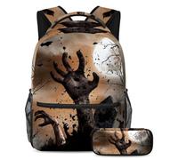 VAPOKF Scary Zombie Hands School Bag Set for Teen Girls Boys Kids, Student Bookbag Backpack Rucksack with Pencil Case for Primary Secondary Junior High School