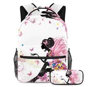 VAPOKF School Bag Set for Teen Girls Boys, Student Bookbag Backpack Rucksack with Pencil Case for School - Flower Fairy Butterfly